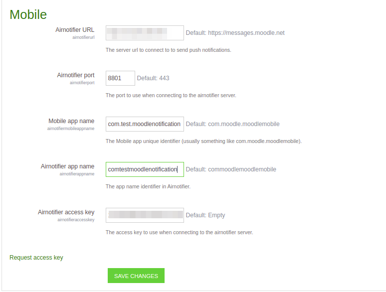 moodle airtnotifier setting screen